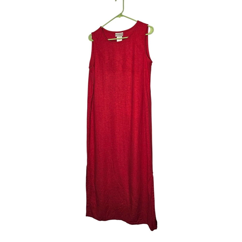 Coldwater Creek Round Neck Sleeveless Double Side Slit Shift Midi Dress‎ Red M